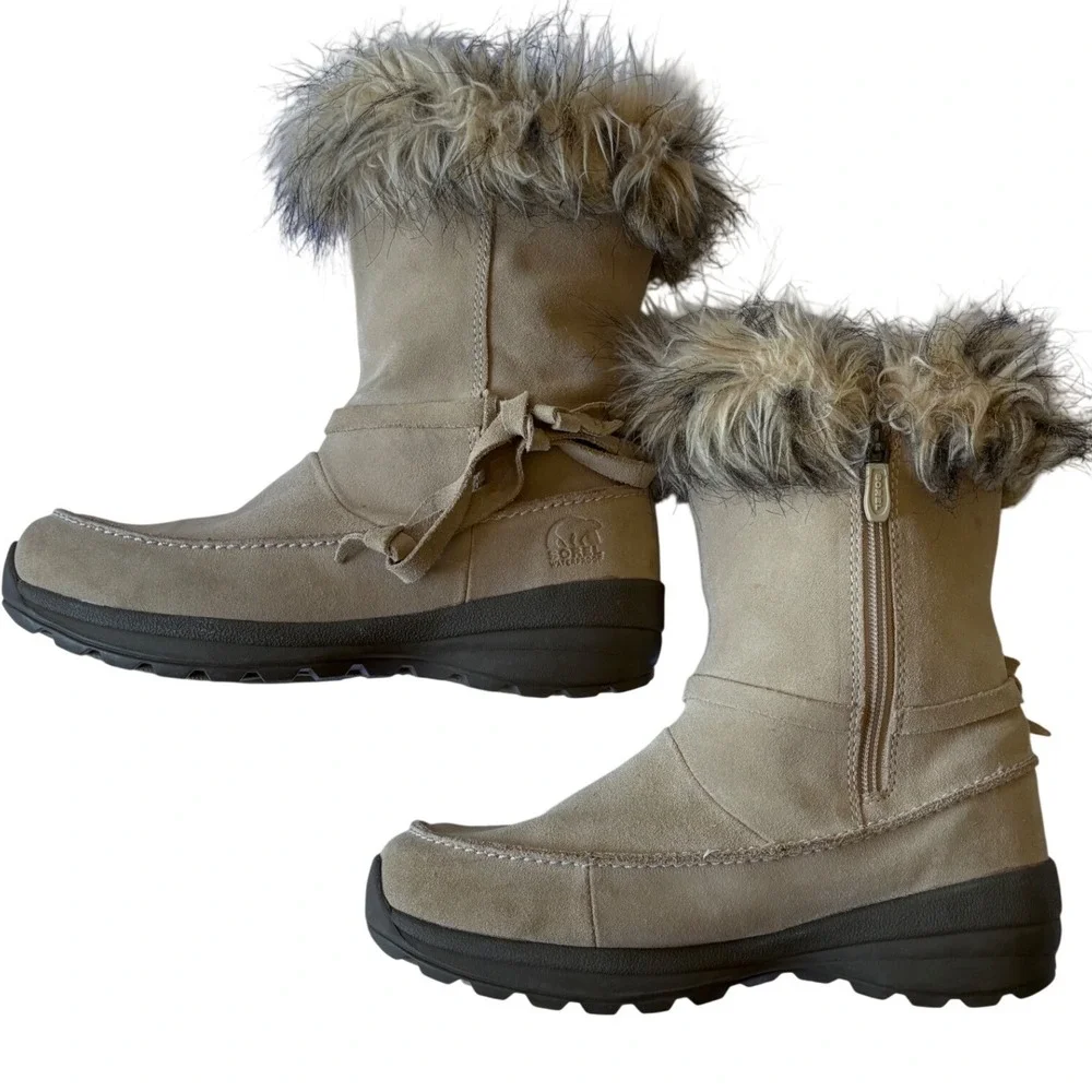 Sorel Northern Lite Tall Tan Suede Faux Fur Waterproof Winter Boots NL1431 9.5